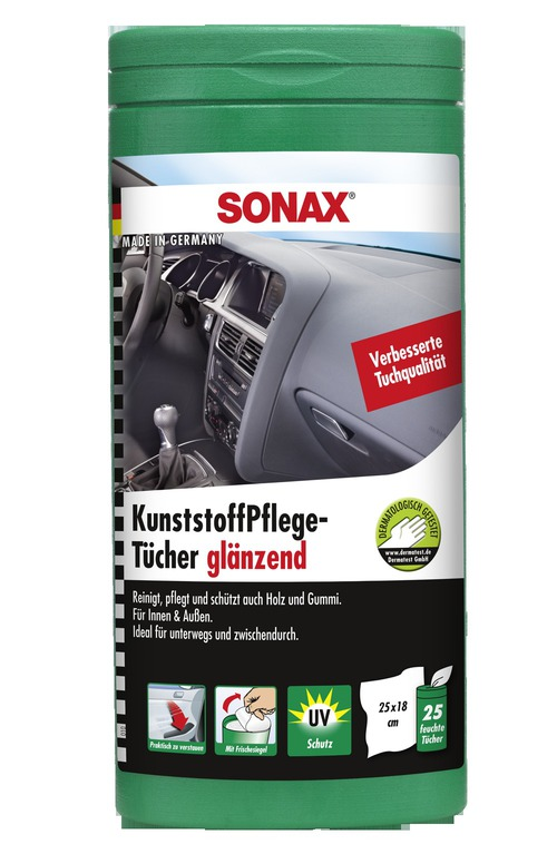 SONAX 412100 Kunststoffpflegetücher Box glänzend, 25 Stk.